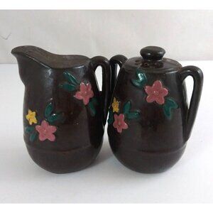 Vintage Thames Redware Pitcher Sugar Shaped Floral 4" Salt & Pepper Shakers
